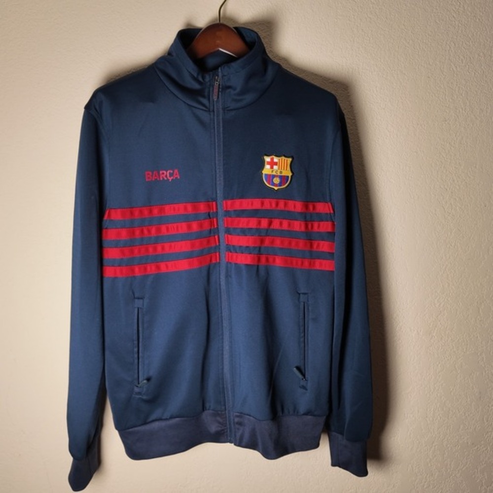 FC Barcelona Full Zip Logo Track‎ Jacket - Navy Blue Size Large Embroidered logo